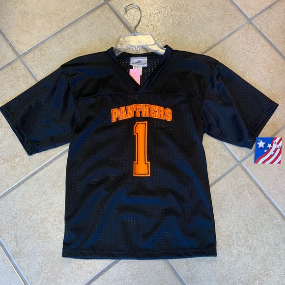 Kids Unisex S-XL Black & Orange Panthers #1 Mesh Football All Sports Jersey NWT - Picture 1 of 2